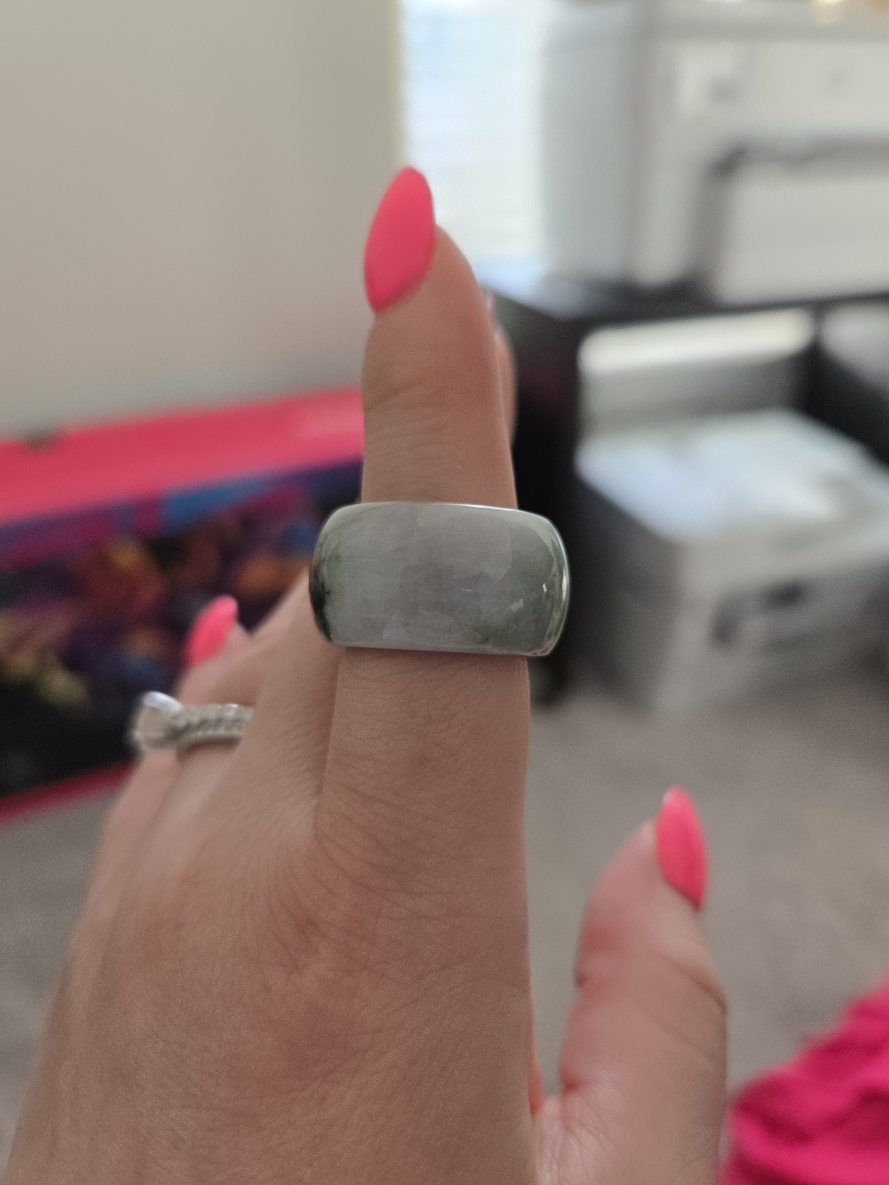 Green Jade Wide Band Ring Size 7